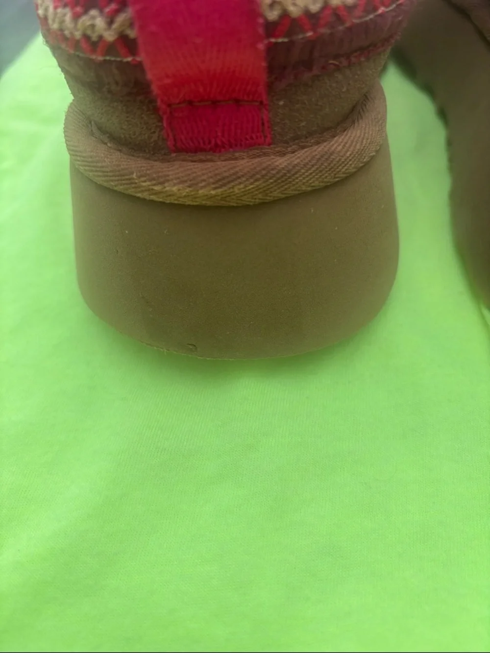UGG Brown Suede Mule Slippers with Burgundy Trim - Picture 7 of 13